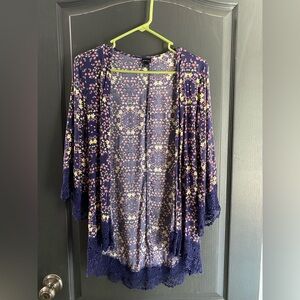 Art Class Purple Floral Open-Front Kimono